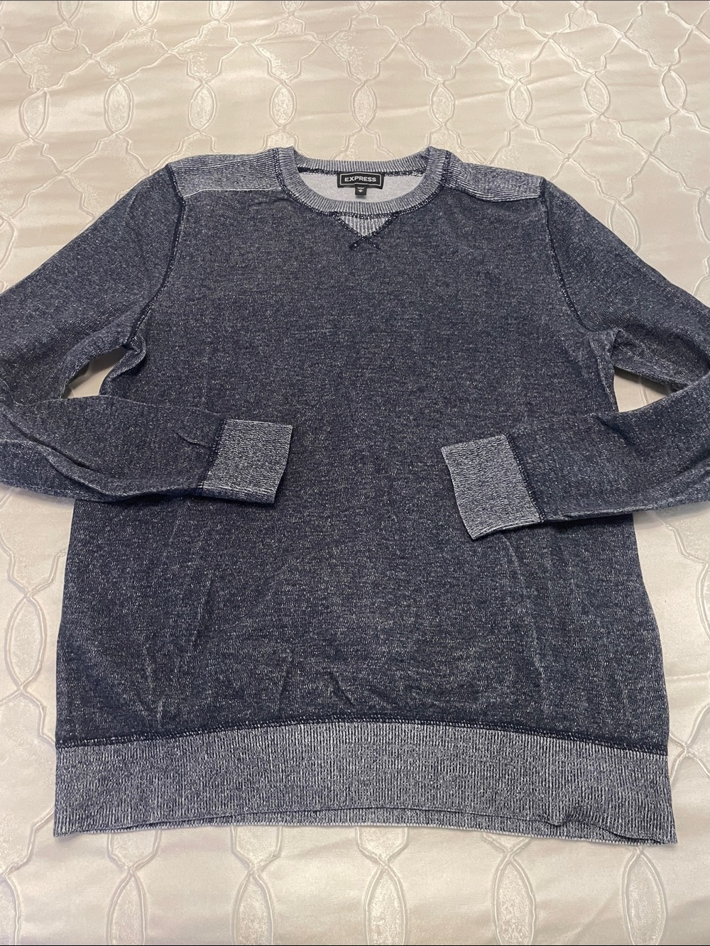 Express Men's Navy Heather Crewneck Sweater
